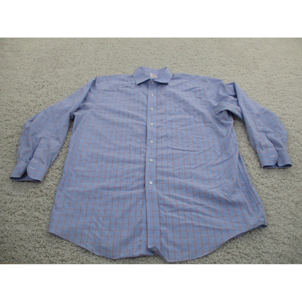 Brooks Brothers Shirt Mens 17 33 Blue Button Preppy Cotton Madison Formal A2 - Picture 2 of 8